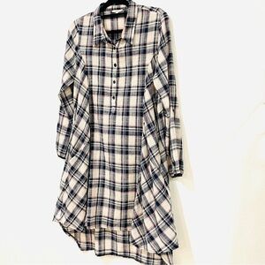 Mystree Navy and Cream Plaid Long Sleeve Hi-lo Dress w/Pockets Size Large
